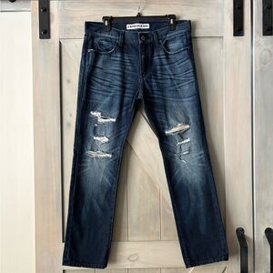 Express Men's Dark Blue Distressed Jeans